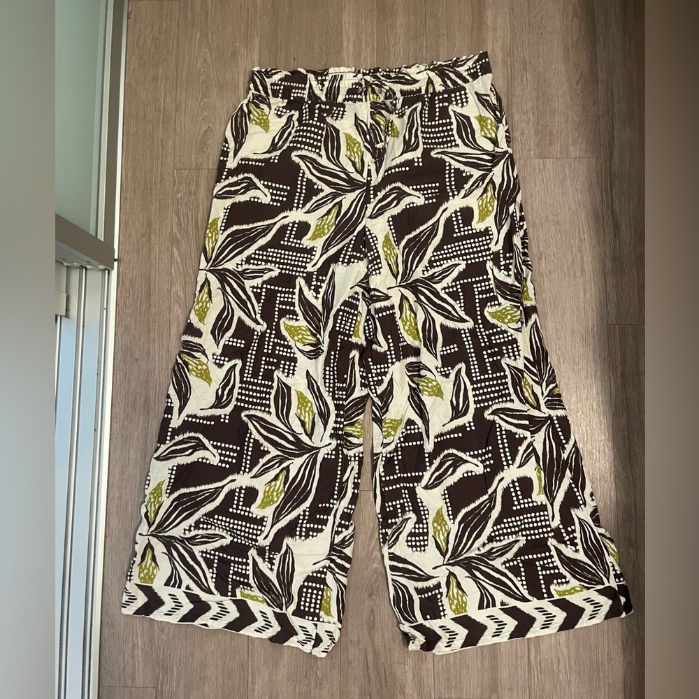 Cala Drawstring Leaf Print Wide-Leg Pants